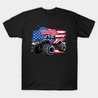 Monster Truck 4th Of July Shirt Boys American Flag Men USA T-Shirt